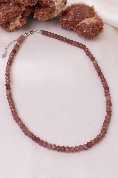 Çilek Kuvars Taşı Kolye ( 925 Ayar Gümüş Aparatlı )