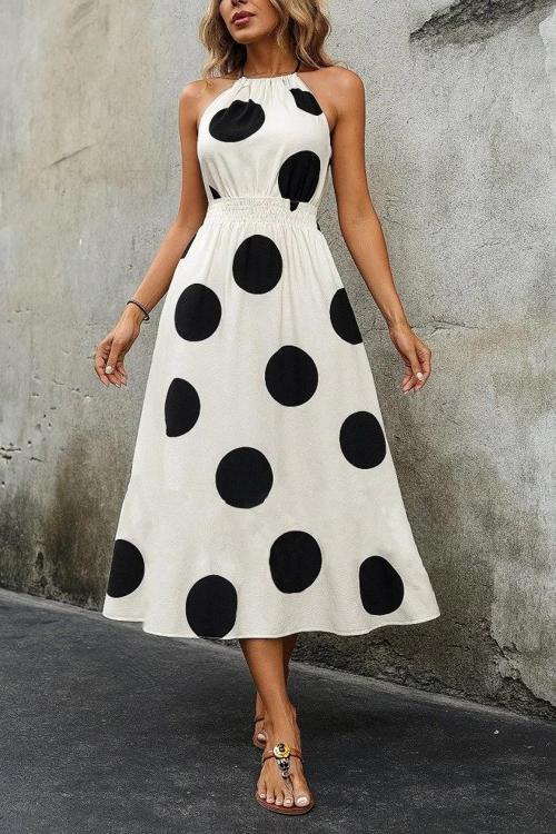 MDB Kadın Kolsuz Boyundan Bağlamalı Beli Lastikli Dijital Baskı Süprem Uzun Elbise