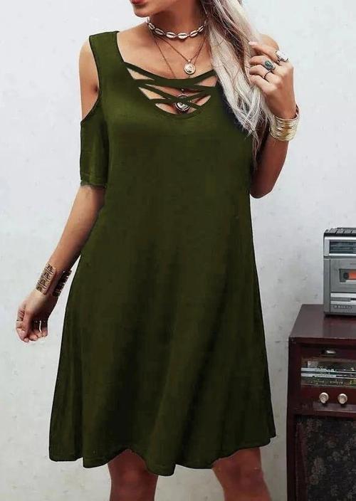 MDB Dekolteli Bağcık Detay Viskon Kumaş Elbise