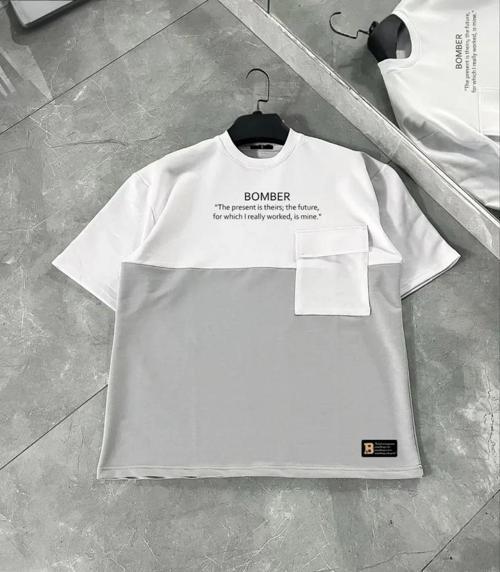 MDB Unisex Torba Cep Detaylı  Parçalı Thirt  Gri