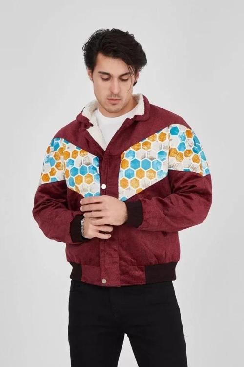 MDB Erkek İçi Astarlı İçten Yaka Kısmı Peluşlu Beyaz Şeritli Vintage Ceket ürdüm