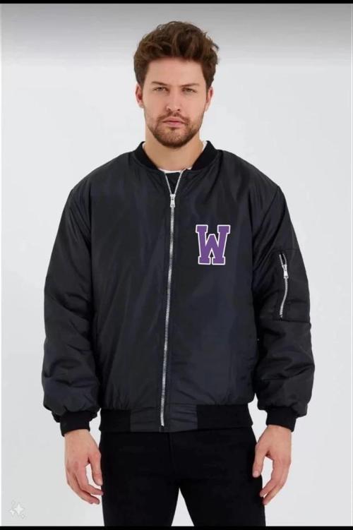 MDB Unisex Uzun Kol Baskılı Bomber Ceket  iyah