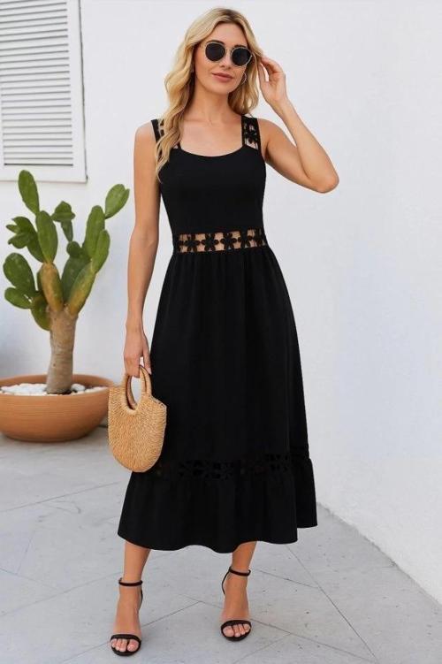 MDB Kadın Askılı Dantel Detaylı Kiloş Janjan Krep Elbise