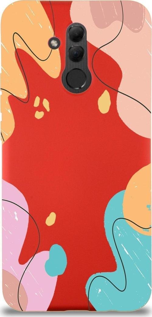 Huawei Mate 20 Lite Uyumlu Lansman Kılıf Karışık Renkler Tasarımlı Içi Kadife Kırmızı Kapak