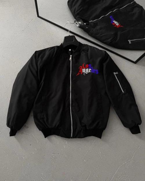 MDB Tam Fermuarlı Uzun Kol Baskılı Bomber Ceket  iyah