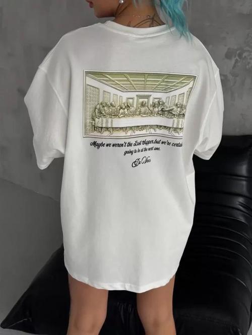 MDB Unisex Baskılı Oversize Thirt  Beyaz