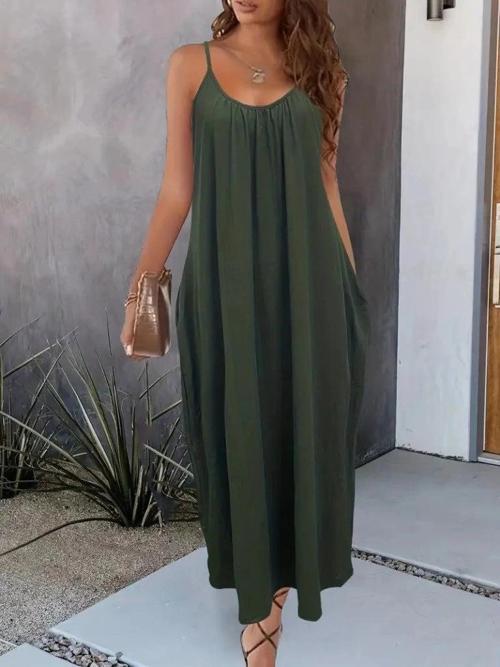 MDB Kadın Ip Askılı Geniş V Yakalı Viskon Elbise