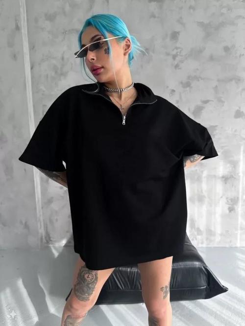 MDB Unisex Yarım Fermuarlı Basic Thirt  iyah