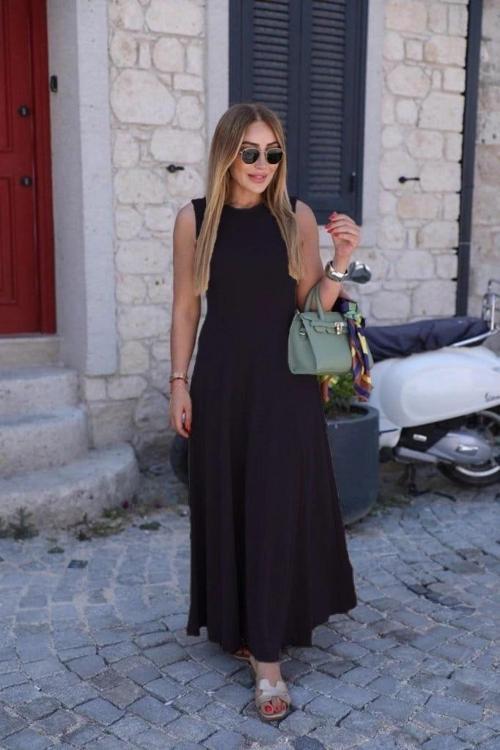 MDB Kadın Sıfır Kollu Bisiklet Yaka Viskon Elbise