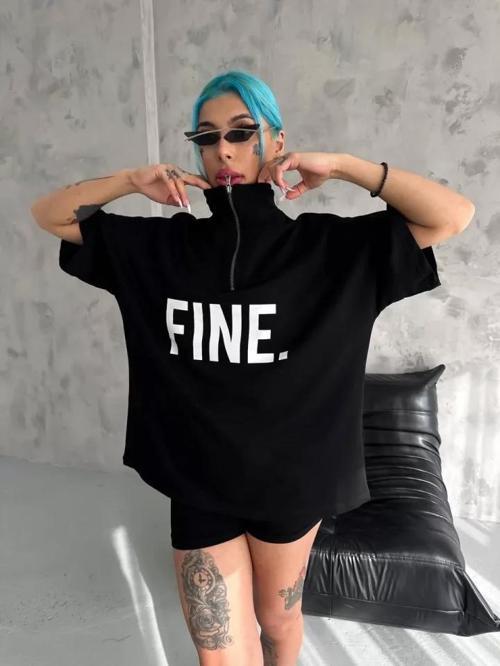 MDB Unisex Baskılı Yarım Fermuarlı Thirt  iyah