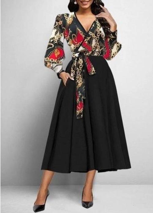 MDB Kadın Uzun Kollu Kruvaze Yaka Dalgıç Krep Midi Boy Elbise