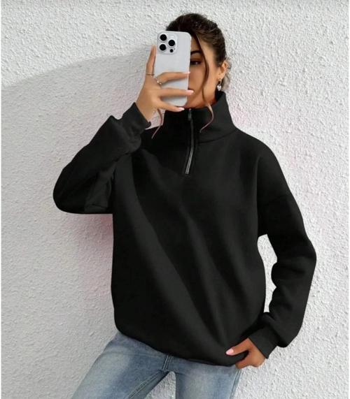 MDB Unisex Uzun Kol Yarım Farmuarlı Yakalı Basic weathirt  iyah