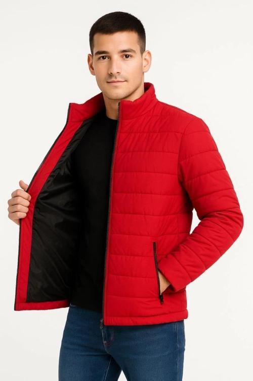 MDB Erkek Bomber ont Ceket – u İtici Kumaş, Kapitone Astarlı, Fermuarlı, Kışlık Kırmızı