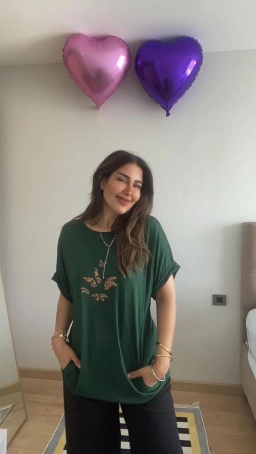 MDB Kadın Kısa Kollu Bisiklet Yaka Cepli Kelebek Baskılı Viskon Elbise