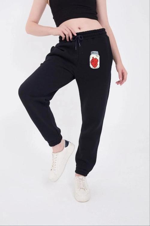 MDB Üç İplik astikli Baskılı Eşofman Pantolon  acivert