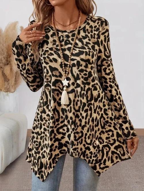 MDB Kadın Uzun Kollu Bisiklet Yaka Leopar Desenli Süprem Bluz