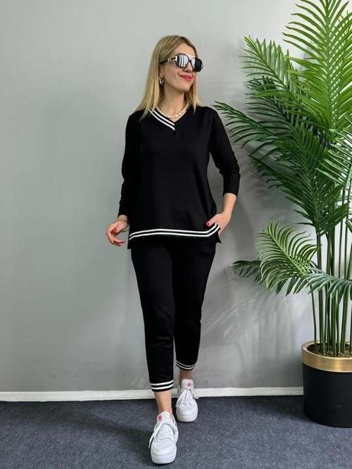 MDB Kadın Yeni ezon Uzun Kollu Ribana Detay Ikili Takım