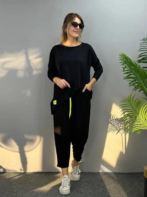 MDB Kadın Iki Iplik Viskon Pamuk Kumaş Arma Detaylı Ikili Takım