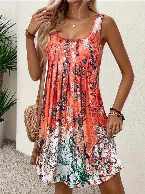 MDB Kadın Sıfır Kollu Kare Yaka önden Pileli Salaş Süprem Elbise