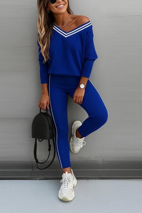 MDB Kadın Uzun Kollu Tek Omuzu Açık Detaylı Viskon Iki Iplik Bluz Ve Pantolon Ikili Takım