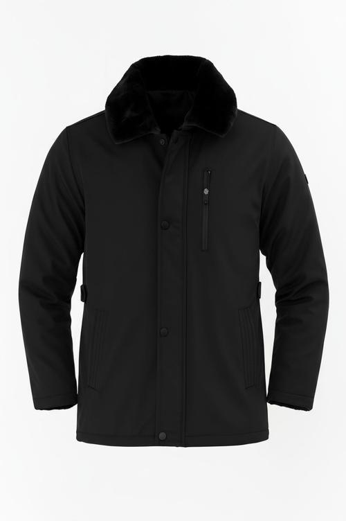 Erkek Siyah Yakası Çıkartılabilir Kürklü Su İtici İçi Kürklü Kaban – Rüzgar Geçirmez, Hafif ve Dayanıklı