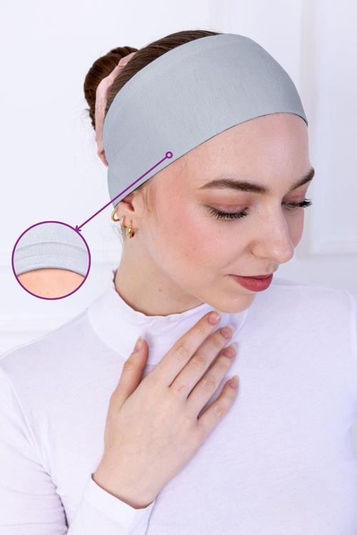 Kaymayan Silikonlu Bandana Bone - Sportif Saç Bandı-Açık Gri