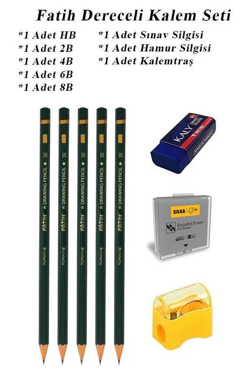 Resim Kalemi Fatih Dereceli Kalem Seti Karakalem Seti HB 2B 4B 6B 8B 8'li Set Sınav Silgisi ve Hamur Silgi Kalemtraş