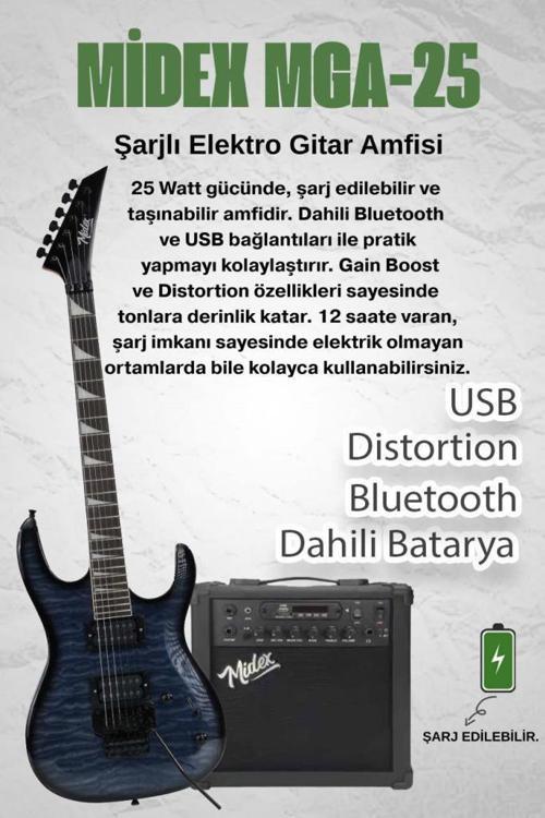 Crade-25AMP Blue Rosewood Super Strat Kasa HH Yüksek Kaliteli 25W Amfili Elektro Gitar Seti