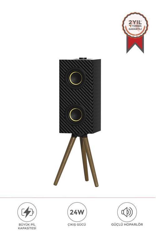 D67 Siyah Kablosuz Hoparlör 24W Çift Sürücü, 3000mAh Batarya, Taşınabilir Ayaklı Speaker