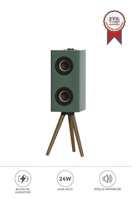 D67 Yeşil Kablosuz Hoparlör 24W Çift Sürücü, 3000mAh Batarya, Taşınabilir Ayaklı Speaker