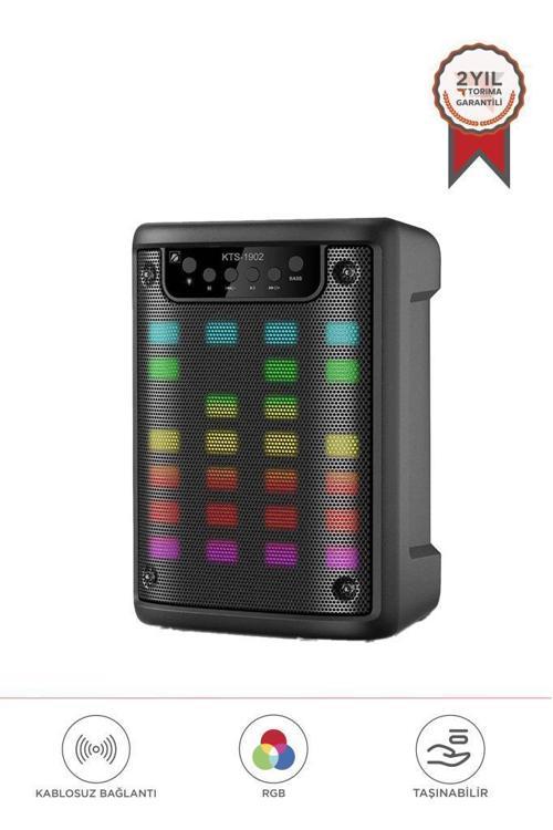 KTS-1902 Led Işıklı Taşınabilir Bluetooth Hoparlör 10W Güçlü Ses, USB,SD,AUX Girişli Speaker