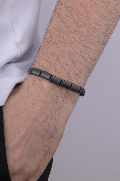 Dikdörtgen Kesim Hematit Taşlı Doğal Taş Mat Yüzey Erkek Bileklik