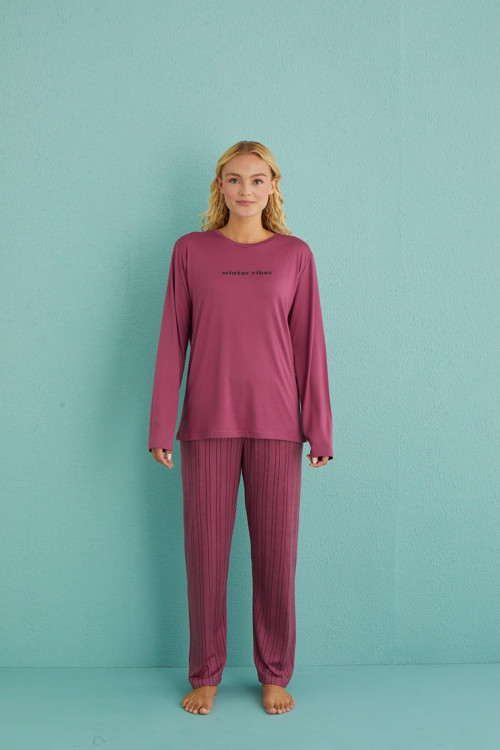 50902-40 Kadın Winter Vibes Milan Kumaş Uzun Kol Pijama Takımı