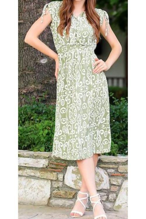 Kadın Etnik Desen Büzgü Kollu Elbise