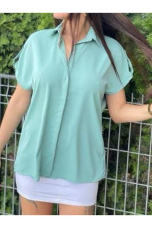 Kadın İpek Saten Kısa Kol Gömlek