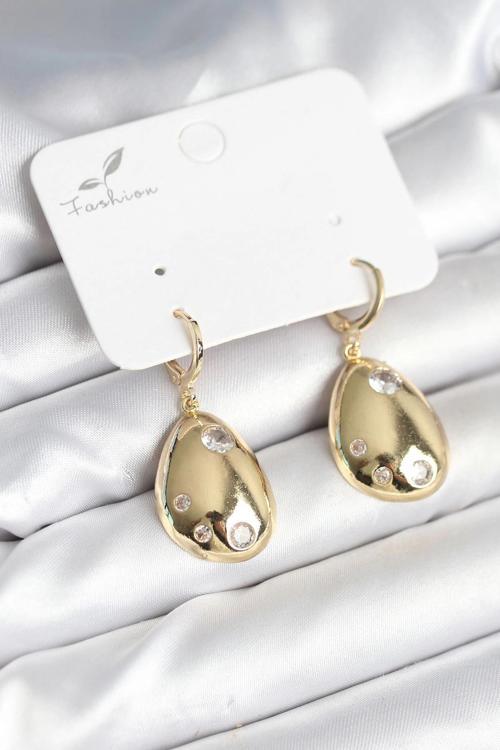 Gold Renk Pirinç Damla Model Kadın Küpe