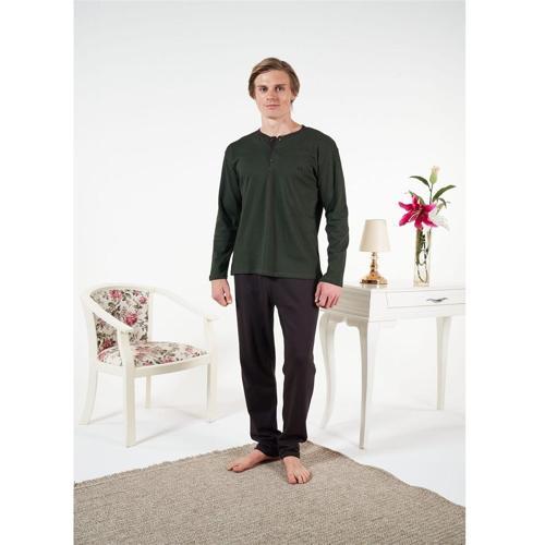 Penye İnterlok Kareli Uzun Kol Erkek Pijama Takım