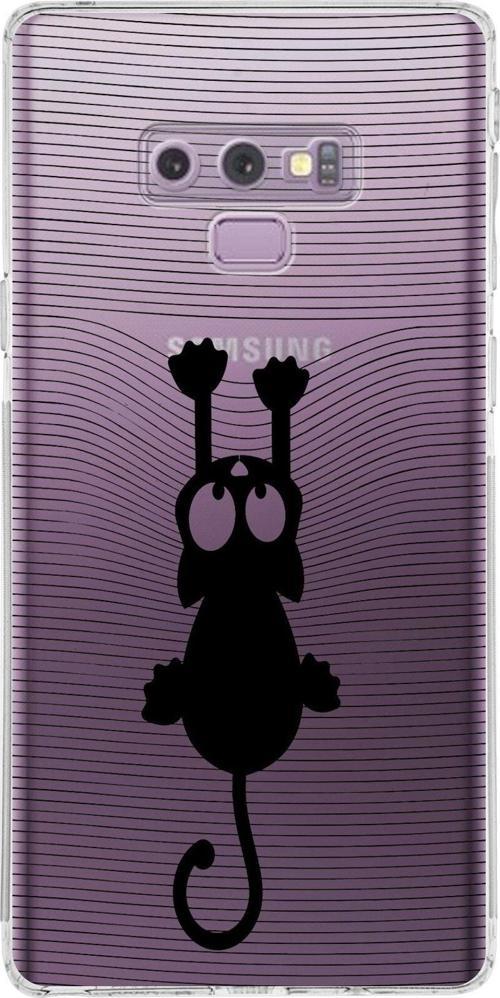 Samsung Galaxy Note 9 Kamera Korumalı Kapak Çizgi Kedi Tasarımlı Şeffaf Kılıf