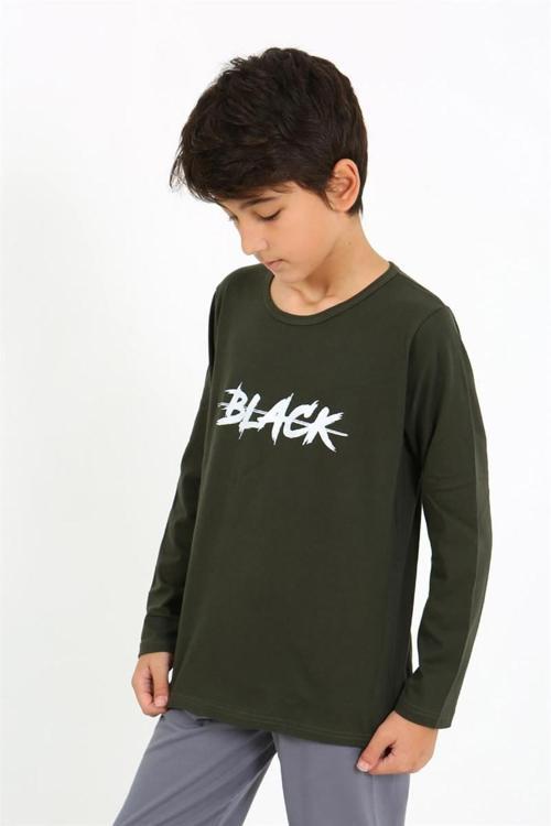 Erkek Çocuk Uzun Kol Penye Pijama Takım Haki NSB486