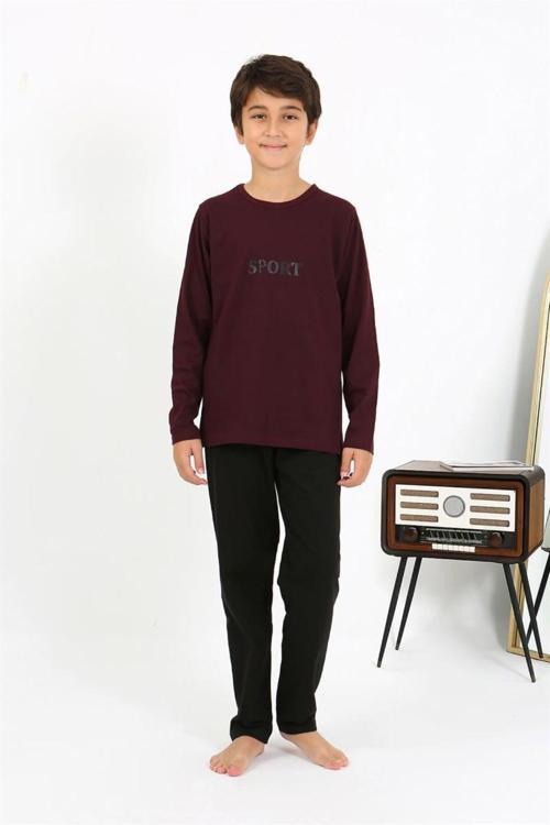 Erkek Çocuk Uzun Kol Penye Pijama Takım Bordo NSB486