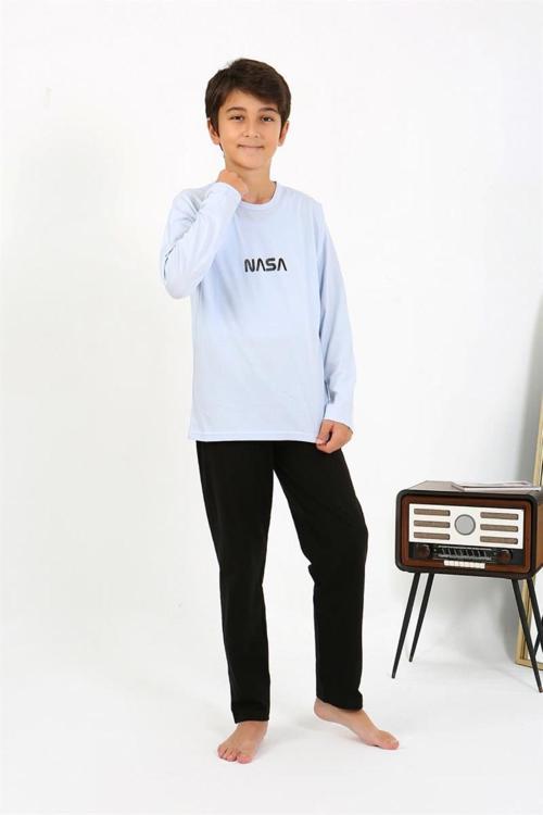Erkek Çocuk Uzun Kol Penye Pijama Takım Buz Mavisi NSLA0592