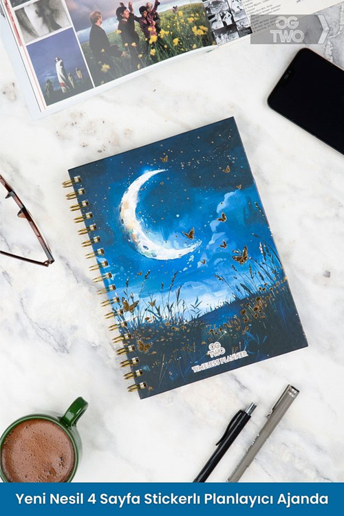 Ogtwo Aram Butterfly 17X24 Cm Stickerlı Süresiz Planlama Sert Kapaklı Haftalık Günlük Planlayıcı Aja