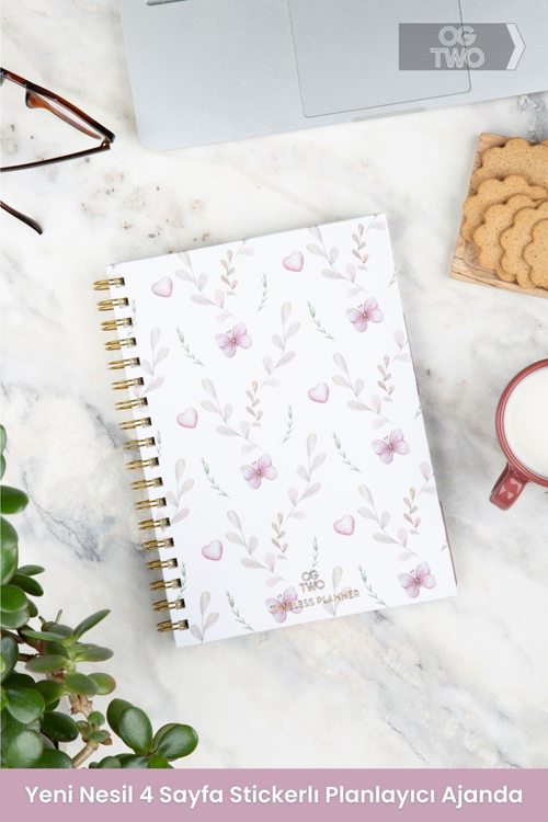 Ogtwo Butterfly 17X24 Cm Stickerlı Süresiz Planlama Sert Kapaklı Haftalık Günlük Planlayıcı Ajanda