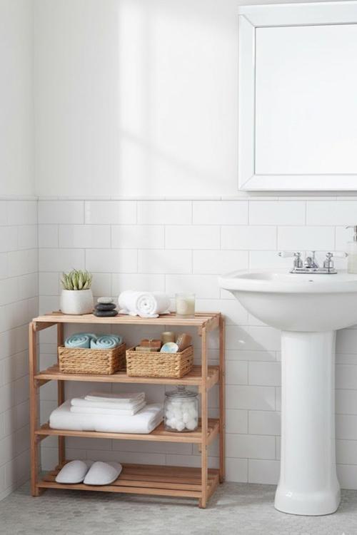 Bysay 4 Raflı Banyo Düzenleyici Raf Ahşap Mutfak Banyo Dolabı Çok Amaçlı Düzenleyici Raf