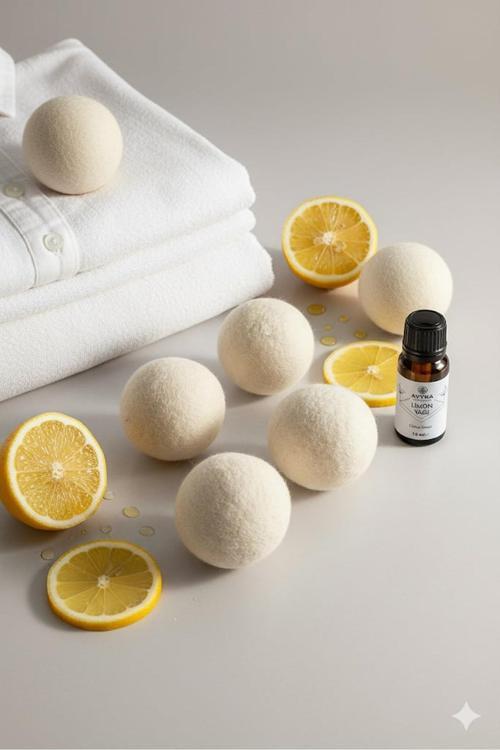 6 Adet Yün Çamaşır Kurutma Topu + %100 Saf Limon Esansı