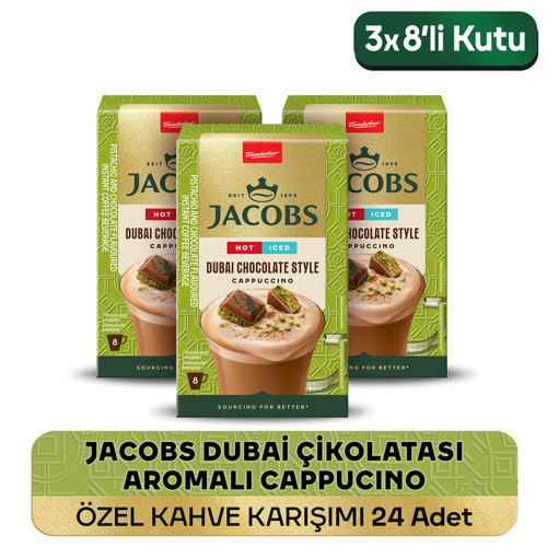 Dubai Çikolatası Aromalı Cappucino Özel Kahve Karışımı 8 x 19,5gr 3'lü Paket