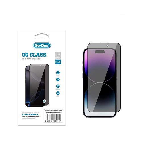 İphone 14 Pro Max Uyumlu Og Glass Privacy Antistatik Temperli Cam Ekran Koruyucu Siyah