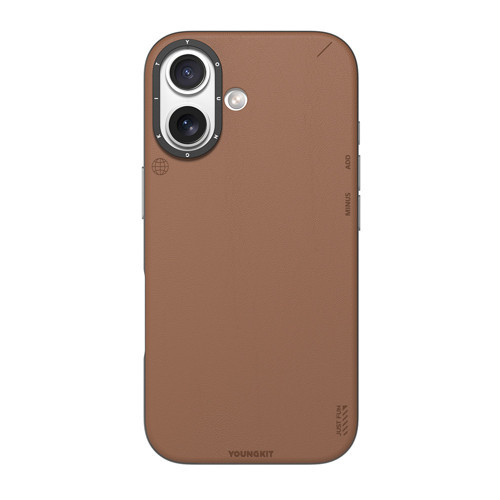 İphone 17 Uyumlu Kılıf M-Safe Şarjlı Basit Mat Deri Desenli Tech Fashion Serisi Kahverengi