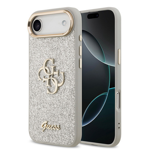 İphone 17 Air Kılıf Lisanslı 4G Büyük Metal Kamera Çerçeveli Ve Logolu Glitter Kapak Gri