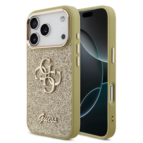 İphone 17 Pro Uyumlu Kılıf Orjinal Lisanslı 4G Büyük Metal Logolu Glitter Kapak Gold